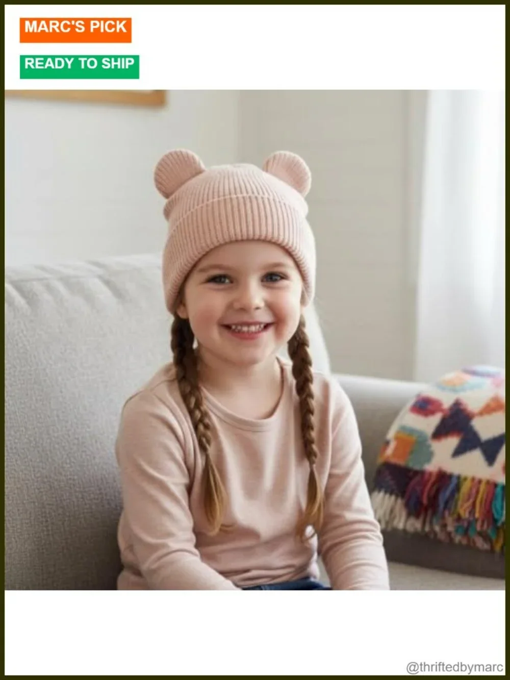 Cotton Knitted Baby Beanie 2 Pack Bear Ear Design Winter Hat Infant Toddler